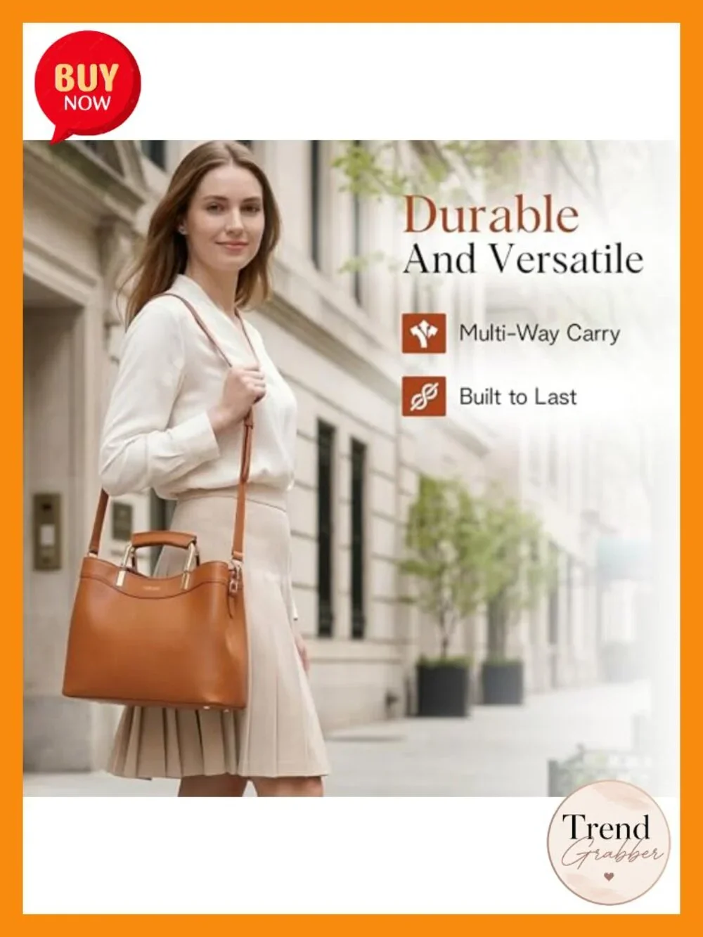 Vegan Leather Top Handle Handbag Satchel - 3 Way Crossbody Shoulder Bag